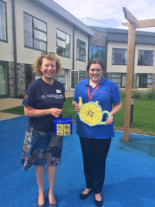 St Margaret's Hospice representative with Louise, Activities Coordinator