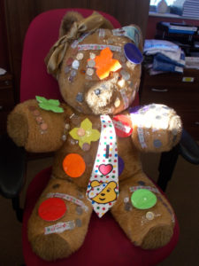 La Fontana's Children in Need 2017 teddy bear wearing decorations and money donations