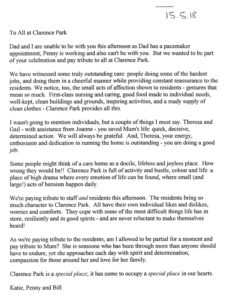 Thank you letter from relatives