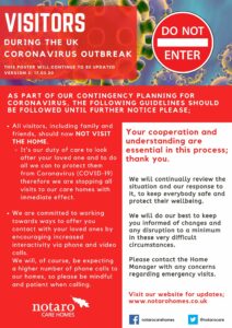 Notaro Care Homes VISITORS during the UK Coronavirus outbreak
